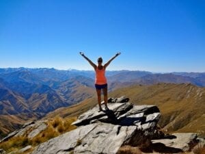 UT student Paige Biringer Atop the strenuous Ben Lomand Summit in Queenstown, New Zealand.