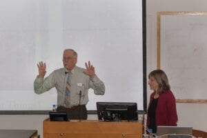 Tom Des Jean and Martha Wiley give a lecture on archaeology in the Cumberland Gap at McClung Museum.//Photo by Ryan McGill
