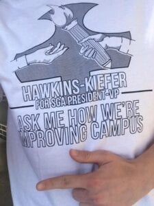 Grayson Hawkins designed his campaign t-shirt. Photo courtesy of the Hawkins-Kiefer campaign Facebook page. 