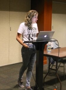 Dr. Nora Berenstain, assistant professor of philosophy, delivered a lecture titled "The Ethics of Sex Work" at the University Center Crest Room on April 10th. She discussed the negative perception and mistreatment of sex workers by society. 