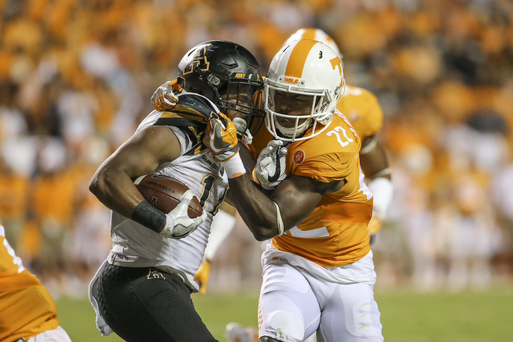 Micah Abernathy attempts a tackle Appalachian State.