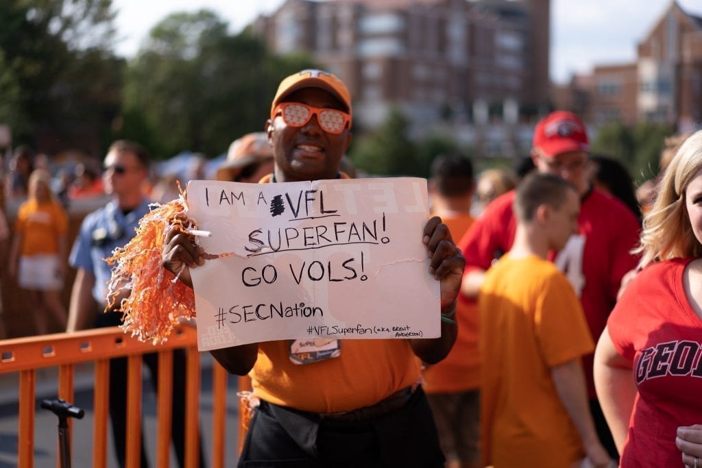 Tennessee super fan during the Vol Walk on when Tennessee played Georgia in Neyland on Oct. 5. Photo/ Ben Gleason