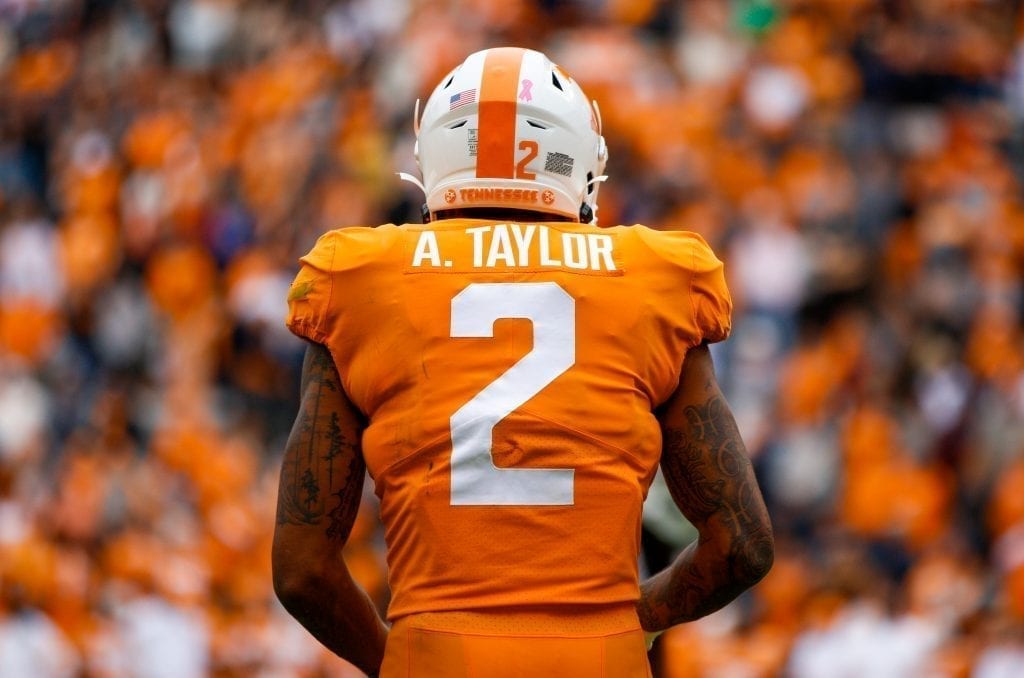 Tennessee defensive back Alontae Taylor (2) takes the field on Oct. 12, 2019 in Knoxville, Tennessee. Photo/ Ben Gleason